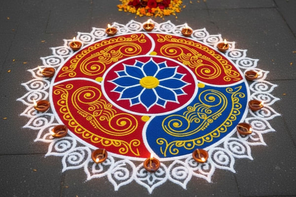 दिवाली रंगोली डिजाइन: मां लक्ष्मी के चरणों से लेकर कलश-कमल तक, इस दिवाली घर पर बनाएं ये शुभ रंगोली डिजाइन। सरल वृत्त रंगोली