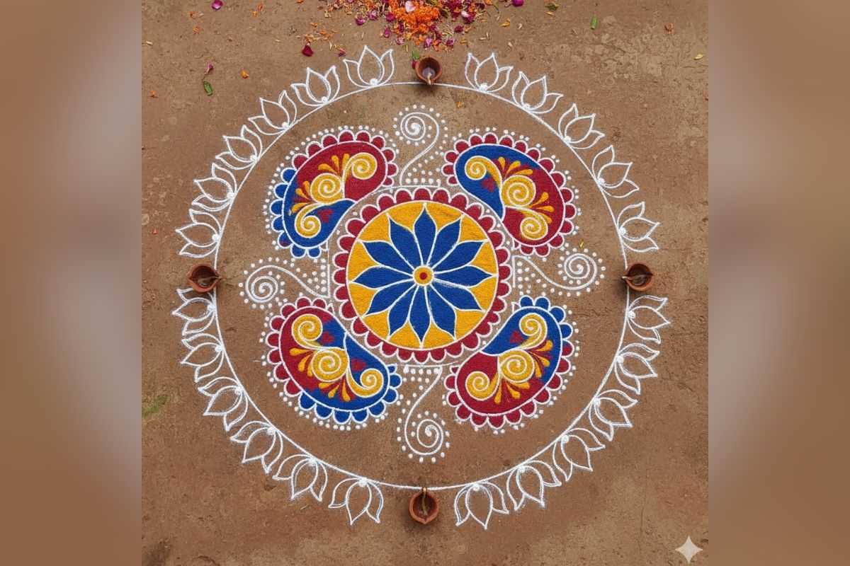गोवर्धन पूजा रंगोली डिजाइन: इस गोवर्धन पूजा ट्राई करें एआई से बनी अनोखी रंगोली डिजाइन, आपकी सजावट निखर जाएगी 6 सरल रंगोली डिज़ाइन 1