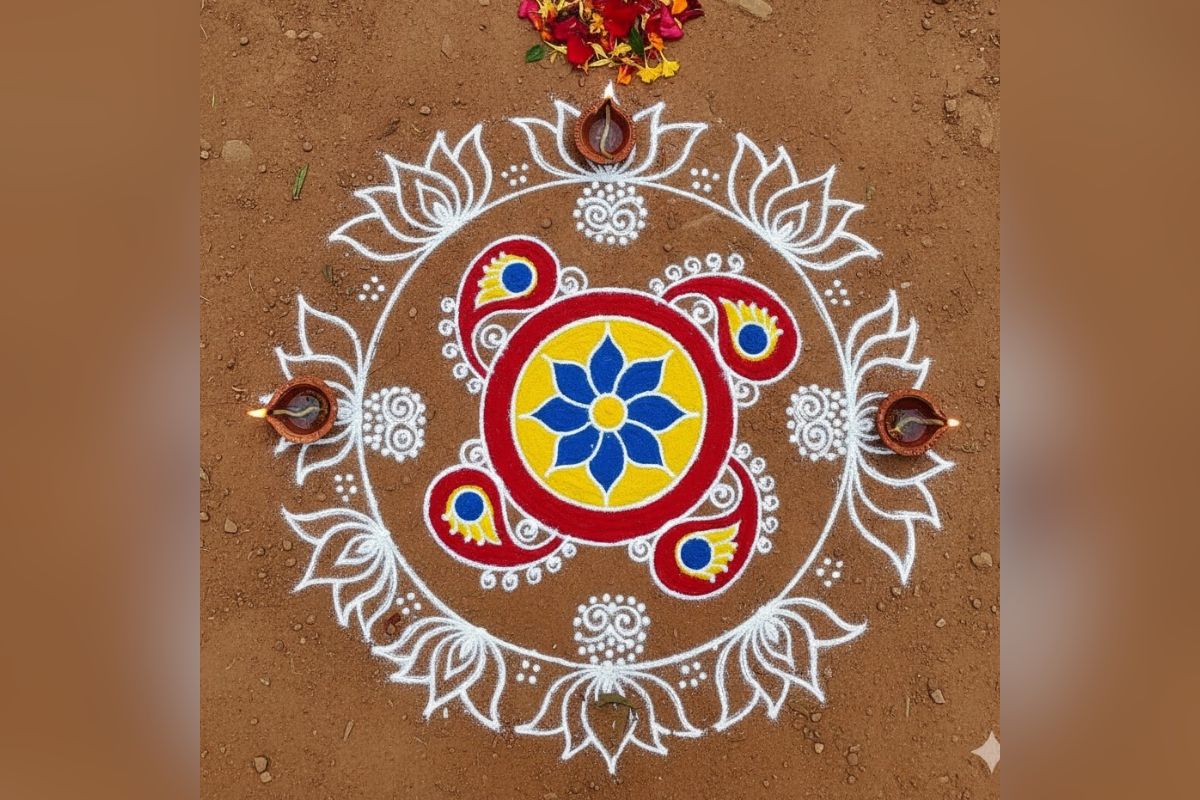 गोवर्धन पूजा रंगोली डिजाइन: इस गोवर्धन पूजा ट्राई करें एआई से बनी अनोखी रंगोली डिजाइन, आपकी सजावट होगी अद्भुत 7 रंगोली डिज़ाइन