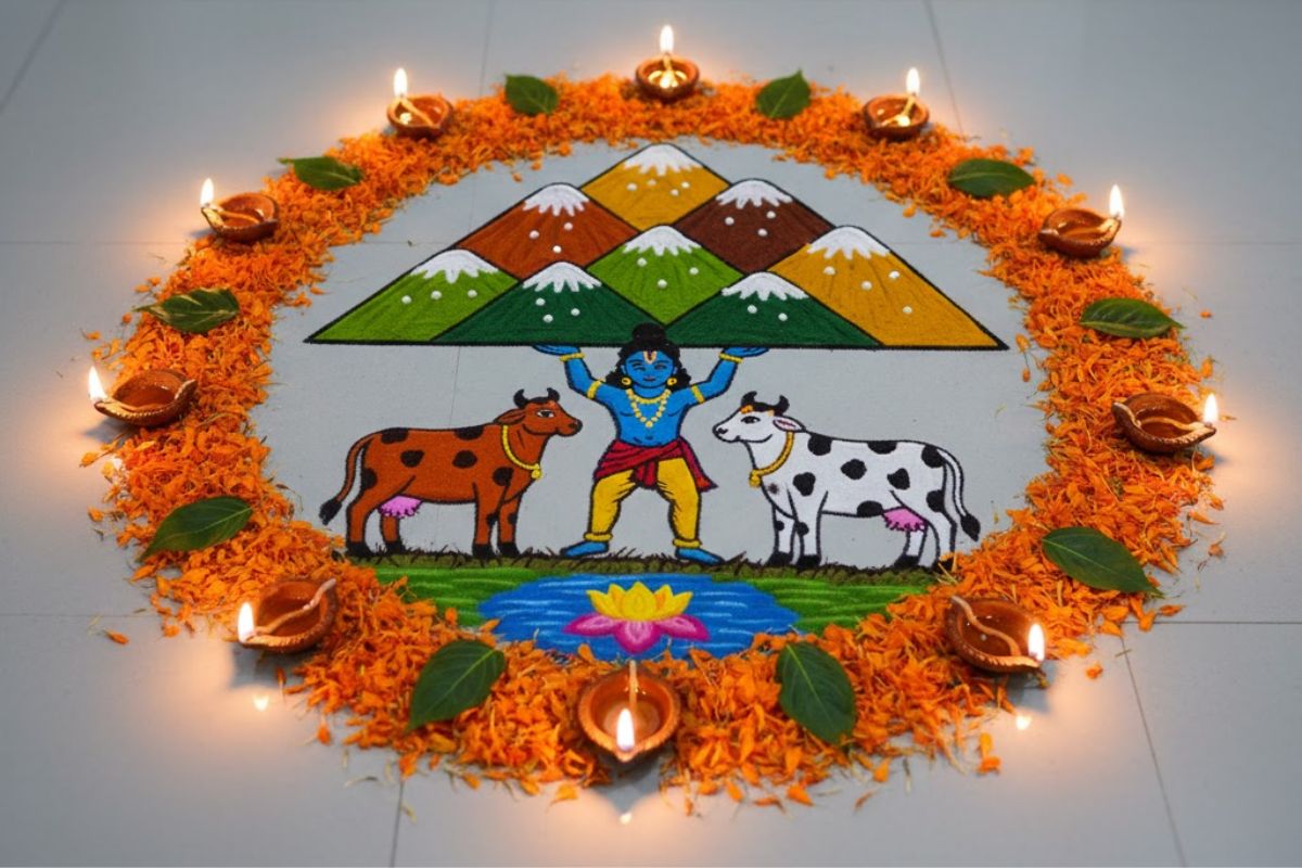 गोवर्धन पूजा रंगोली डिजाइन: इस गोवर्धन पूजा ट्राई करें एआई से बनी अनोखी रंगोली डिजाइन, आपकी सजावट में चार चांद लग जाएंगे 12 सरल गोवर्धन पूजा रंगोली डिजाइन