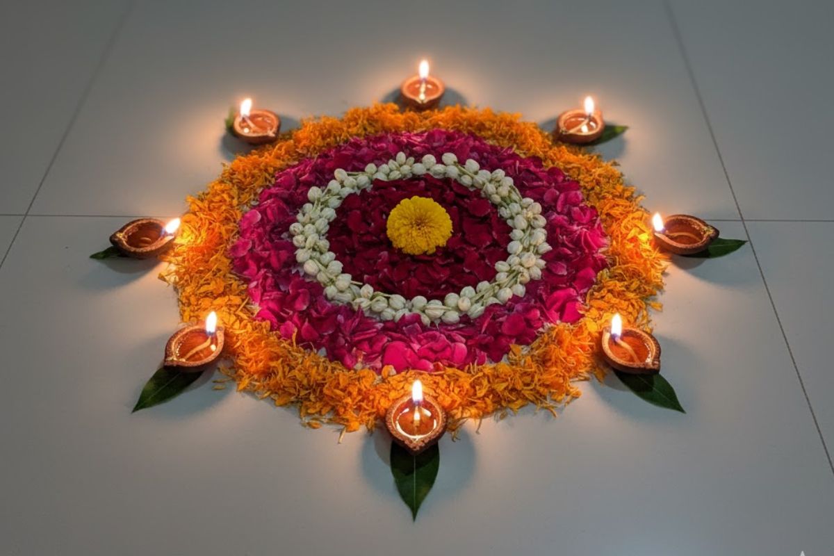 गोवर्धन पूजा रंगोली डिजाइन: इस गोवर्धन पूजा ट्राई करें एआई से बनी अनोखी रंगोली डिजाइन, आपकी सजावट बढ़ जाएगी 14 रंगोली
