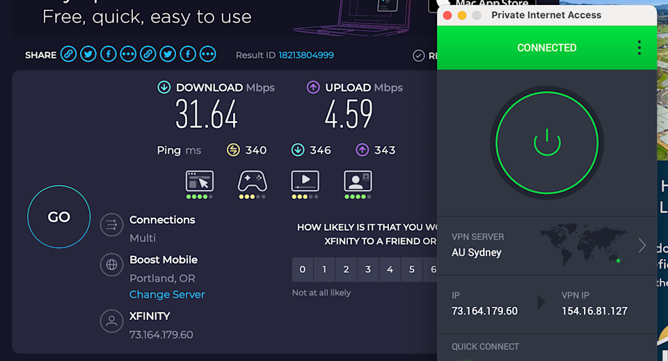 PIA speed test