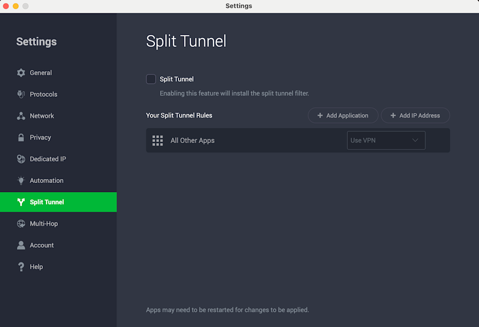 PIA split tunneling