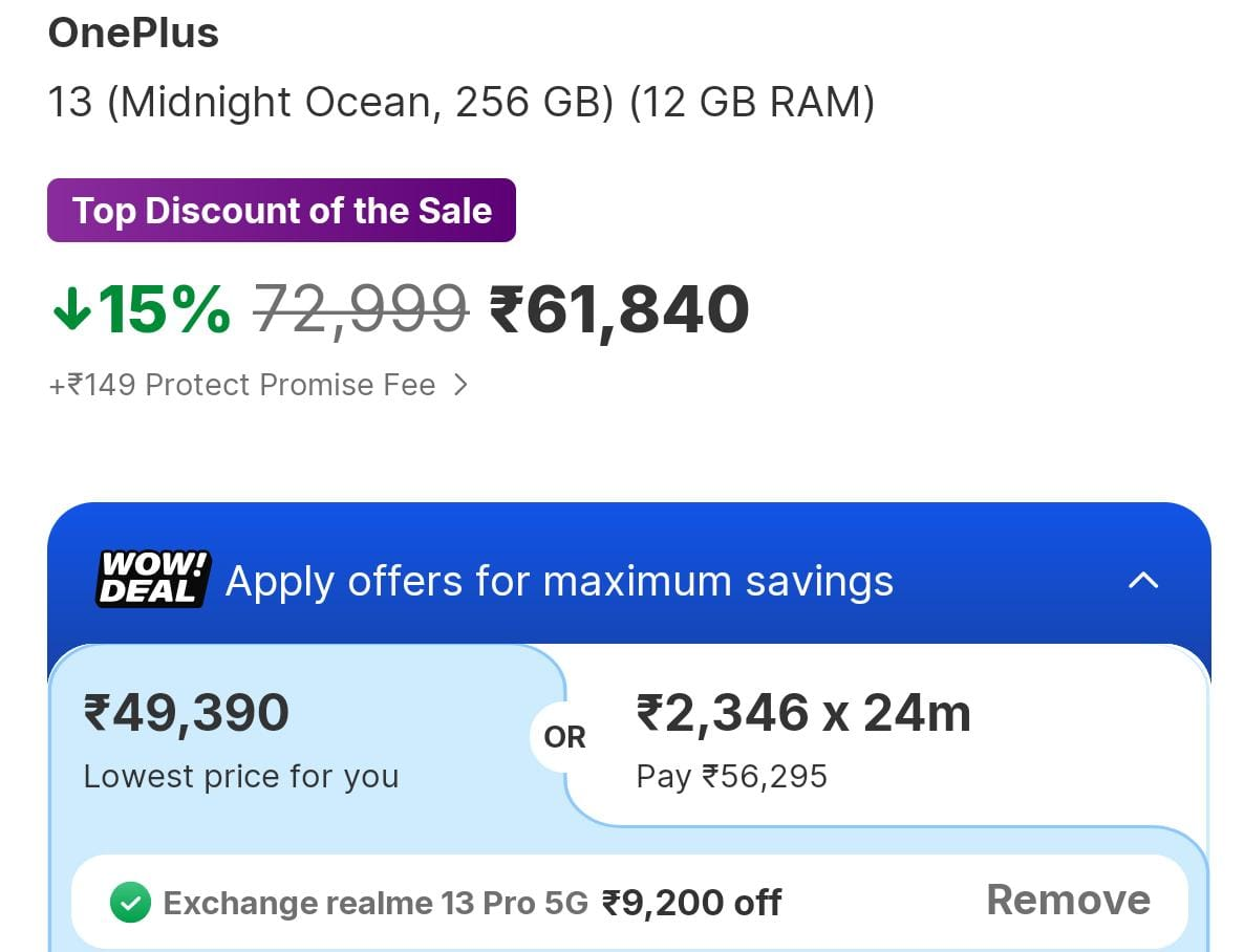 Flipkart एक्सचेंज ऑफर में Oneplus 13 की कीमत में गिरावट, 49390 रुपये में खरीदने का मौका छवि 278