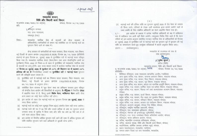 मध्य प्रदेश: न्यायिक सेवा अधिकारियों का महंगाई भत्ता बढ़ा, एरियर का भी फायदा, खाते में बढ़ेगी सैलरी