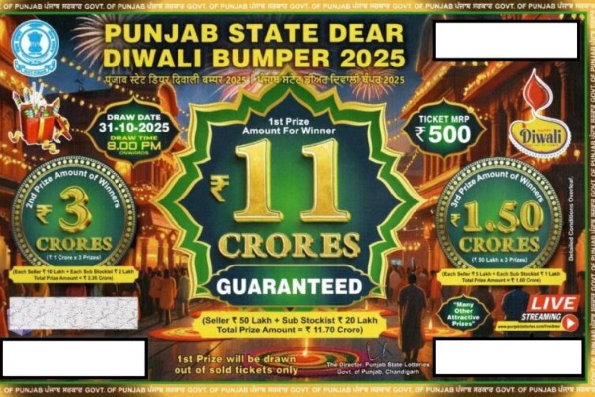 पंजाब स्टेट डियर दिवाली बंपर लॉटरी 2025: लॉटरी में 11 करोड़ रुपये तक जीतने का सुनहरा मौका, जानें टिकट की कीमत और कब होगा ड्रा

