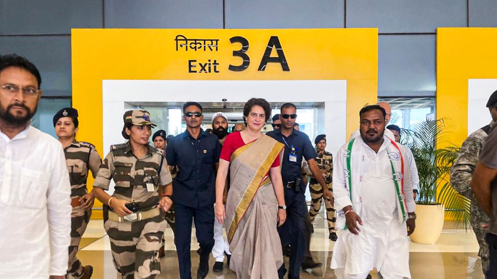 Congress National General Secretary Priyanka Gandhi arrives at Jay Prakash Narayan International Airport, in Patna, Bihar.