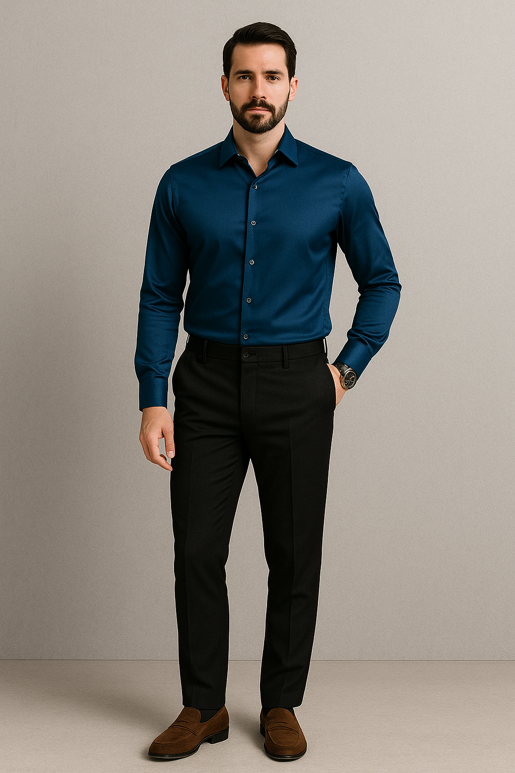 Blue Shirt & Black Trousers Combo