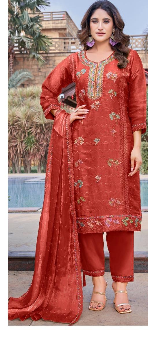 Hamein Premium Zeemi Ju Silk Embroidered Suit – P-21163-A - Image 2
