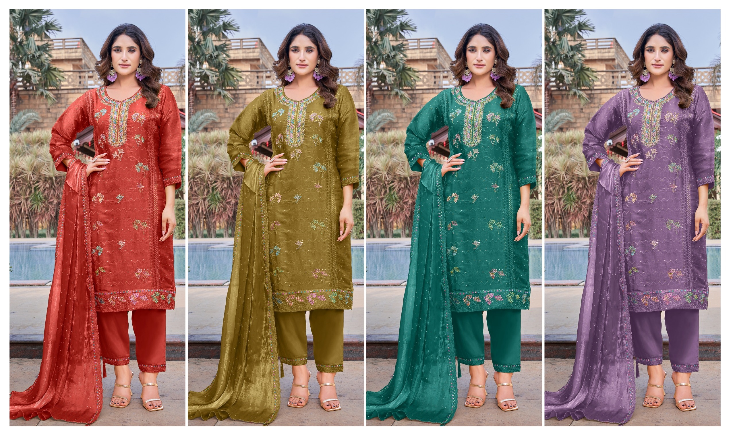 Hamein Premium Zeemi Ju Silk Embroidered Suit – P-21163-A