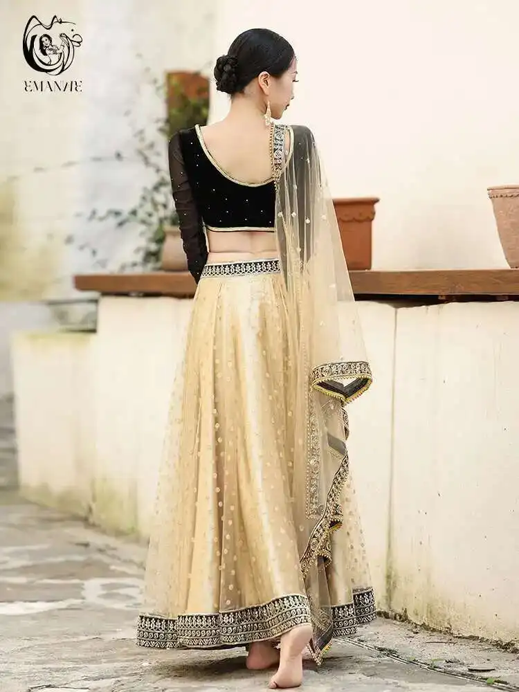 New Exotic Indian Dance Dress Ethnic Style Female Belly Dance Scarf Top Large Swing Skirt Lengha Set - Image 4