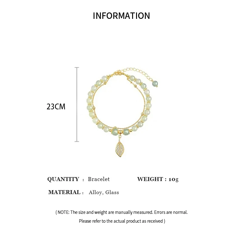 2026Chinese Style Green Jade Bracelet For Women Exquisite Gold Color Leaves Wrist Strap Bangle Double Chain Bracelet Girls Gifts - Image 6