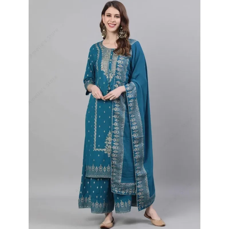 Indian Women's Punjabi Suit 3-Piece Set Cotton Floral Print Kurta Dupatta Ethnic Salwar Kameez for Wedding Diwali Daily Wear - Image 3