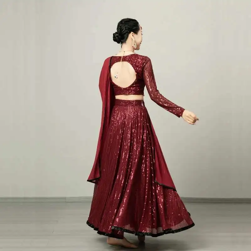 Iman Exotic Indian Dance Dress Ethnic Style Female Dance Dress Performance Photography Sari Top Large Swing Skirt Set - Image 4