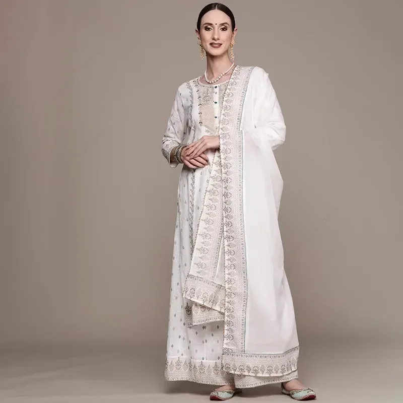 Indian Women's Punjabi Suit 3-Piece Set Cotton Floral Print Kurta Dupatta Ethnic Salwar Kameez for Wedding Diwali Daily Wear - Image 4