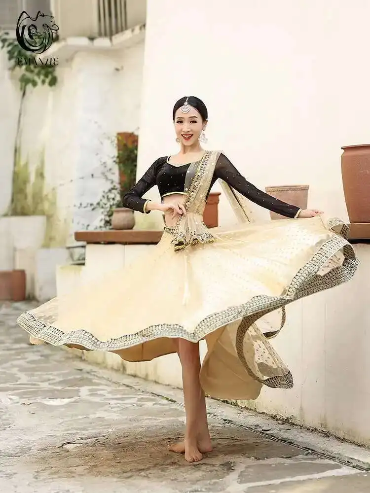 New Exotic Indian Dance Dress Ethnic Style Female Belly Dance Scarf Top Large Swing Skirt Lengha Set - Image 2