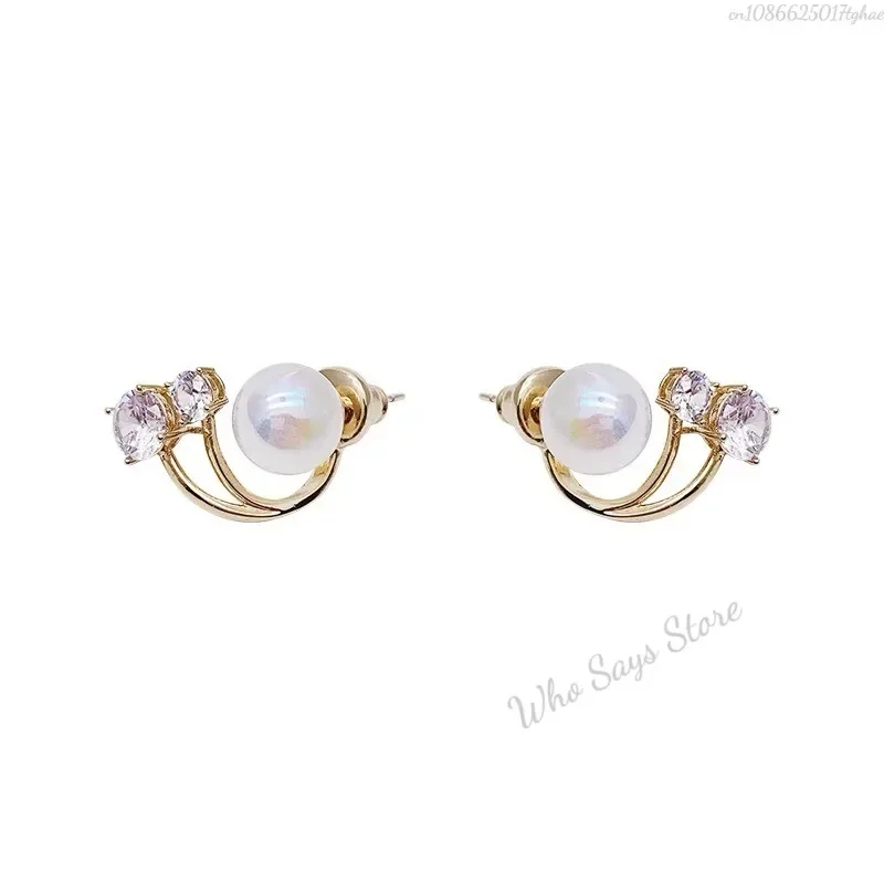 Korean Pearl Earrings for Women Metal Crystal Stud Earrings Niche Design High End Luxury 2025 New Trendy Temperament Earrings - Image 6