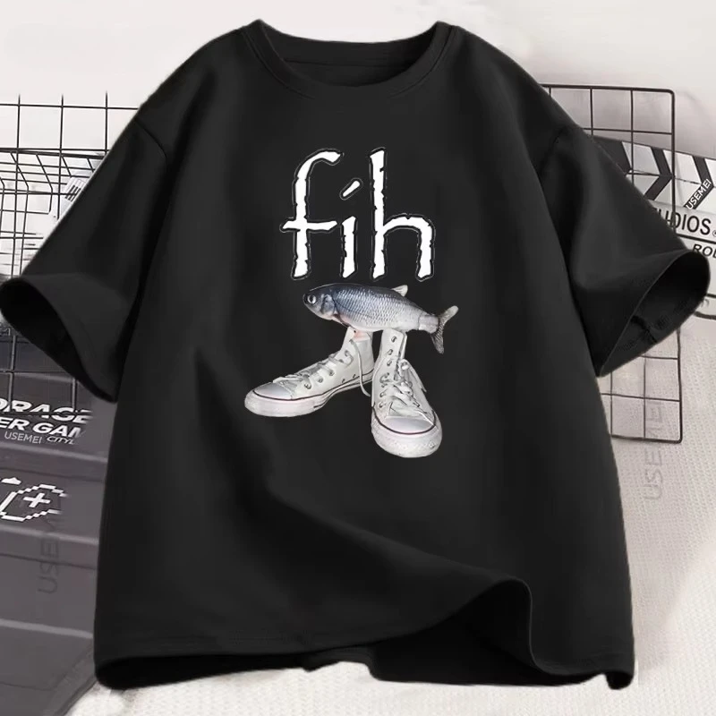 Fih Shoes Misspelled Fish Meme T Shirt Men Women Funny Humor T-shirt Y2k Mens Designer Clothes Casual Short Sleeve Male Tops