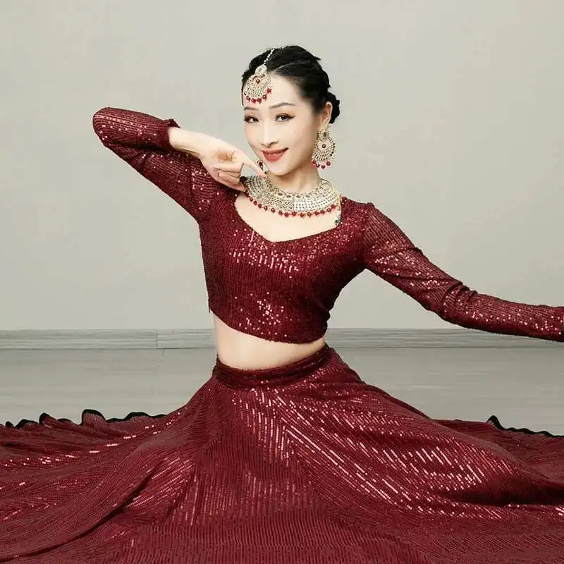 Iman Exotic Indian Dance Dress Ethnic Style Female Dance Dress Performance Photography Sari Top Large Swing Skirt Set - Image 5
