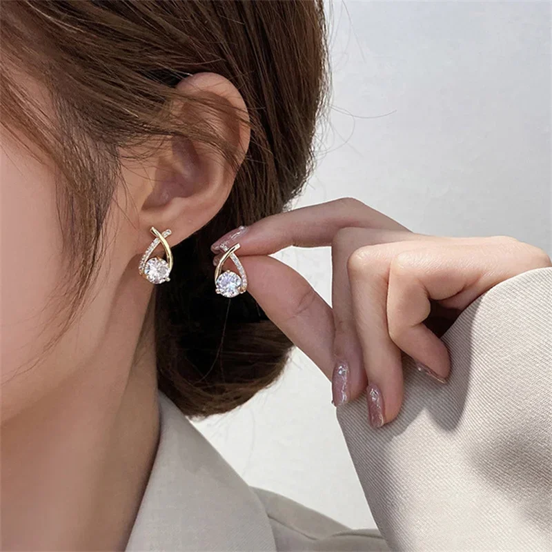 Fashion Cross Stud Earrings For Women Girls Korean Style Elegant Crystal Jewelry Ear Rings Fishtail Lady Earrings Gift - Image 2