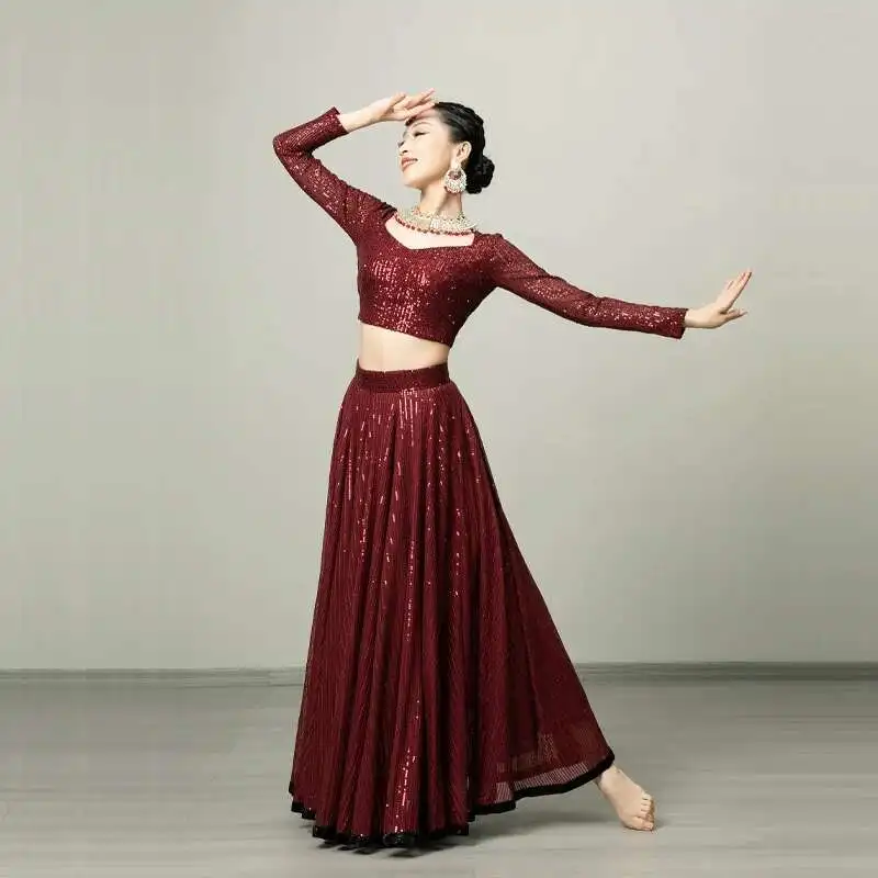 Iman Exotic Indian Dance Dress Ethnic Style Female Dance Dress Performance Photography Sari Top Large Swing Skirt Set - Image 3