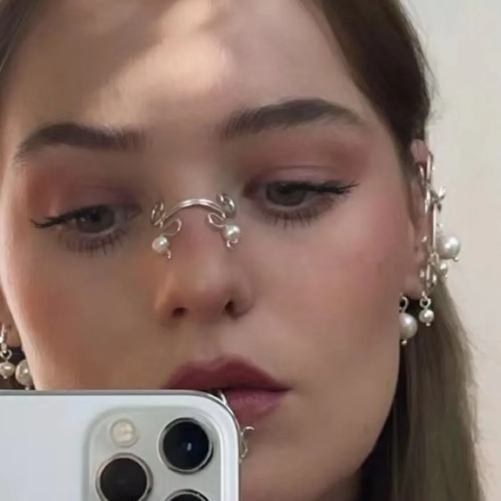 Punk Non Piercing Nose Clip Retro Unique Fashion Imitation Pearl Nose Ring Nose Nail Fashion Non-pierced Body Jewelry