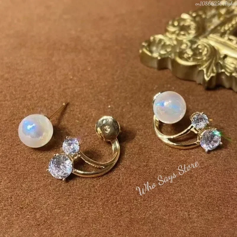 Korean Pearl Earrings for Women Metal Crystal Stud Earrings Niche Design High End Luxury 2025 New Trendy Temperament Earrings - Image 4