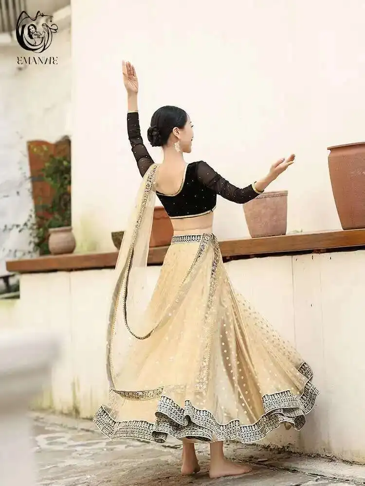 New Exotic Indian Dance Dress Ethnic Style Female Belly Dance Scarf Top Large Swing Skirt Lengha Set - Image 3