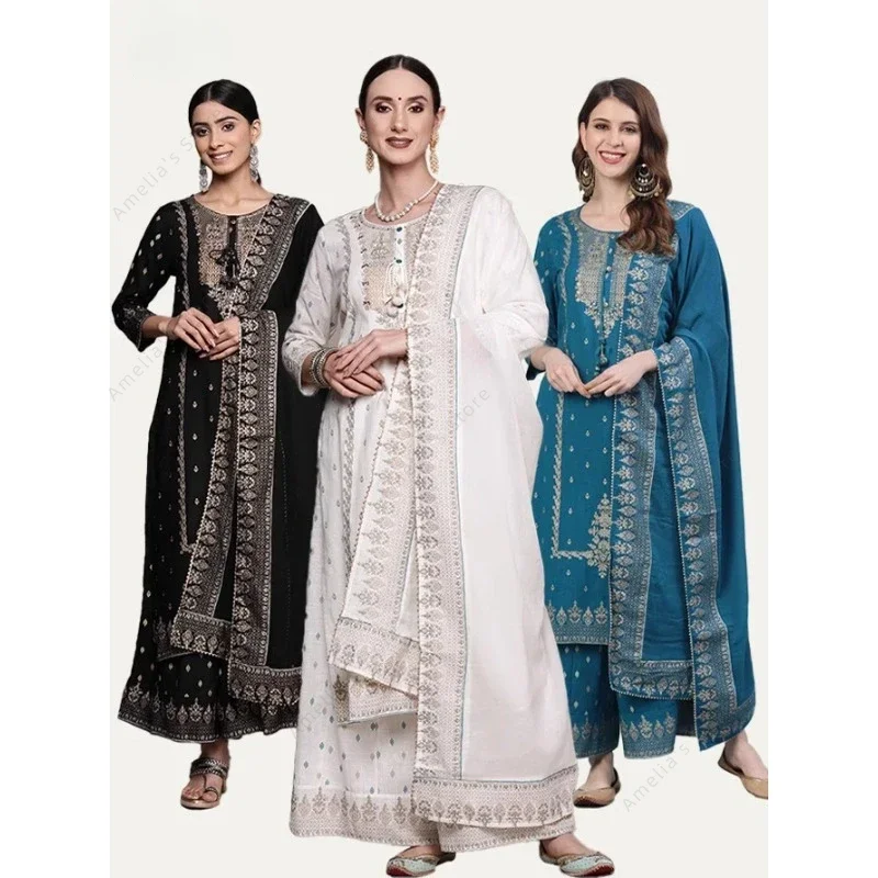 Indian Women's Punjabi Suit 3-Piece Set Cotton Floral Print Kurta Dupatta Ethnic Salwar Kameez for Wedding Diwali Daily Wear