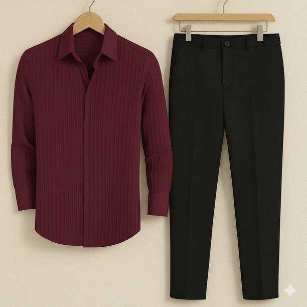 Wine Shirt & Black Trousers Combo